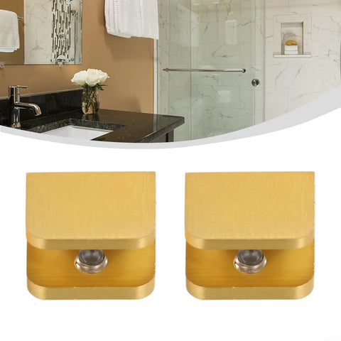 Gold Glass Shelf Brackets 2 Pack for 8mm to 12mm Thick Glass Easy No Drill Clip Mounts for Home and Office Brass Style Shelf Supports