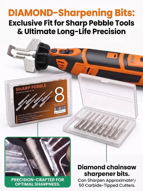 Eight Piece Chainsaw And Lawn Mower Sharpener Bit Set For Seven Thirty Second Inch Blades With Diamond Sharpening Stones