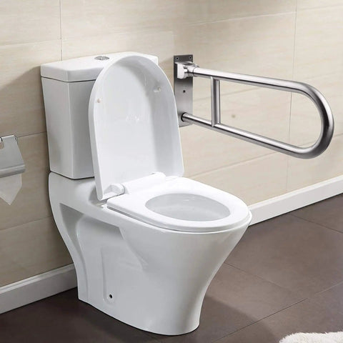 Sturdy 23.6 Inch Stainless Steel Toilet Grab Bar With Flip Up Design For Bathroom Safety No Slip Grip Heavy Duty Handicap Rail