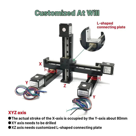 Dope Mini Sliding Table Gantry Kit With Nema11 28mm Trapezoidal Lead Screw Automatic Locking Motor For XY And XYZ Axis Linear Rail Guide Stage Z Axis 50mm Stroke And XY 200mm Two Pitch, custom XYZ setup