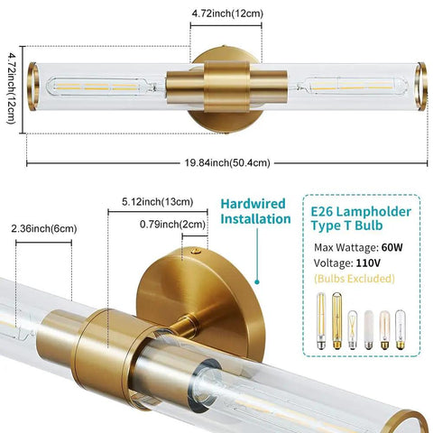 Gold Wall Sconce With Clear Glass, Modern Vanity Lighting Up And Down Indoor Wall Lights, durable metal detail view