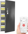 120 Key Smart Lock Box With Key Management App open with keys visible, showing keypad access, alongside smartphone app interface