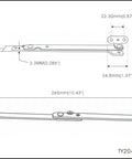 Technical drawing of Heavy Duty Brass Plated Lid Stay Hinges, showing dimensions for installation on trunks and desks.