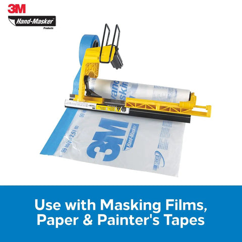 Pre Loaded Masking Tape Dispenser Kit With Film For Painting, Drywall Texturing, And Wall Prep shown with masking film