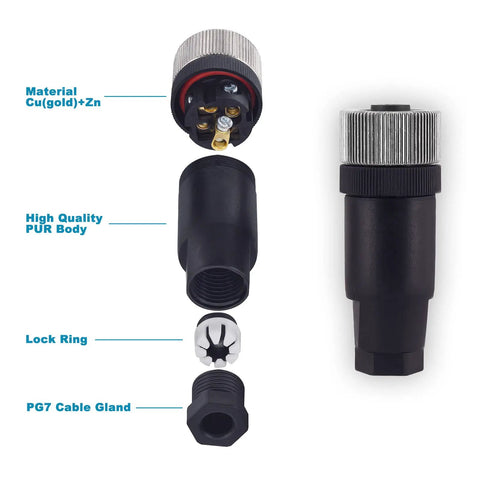 M12 5 Pin Male And Female Panel Mount Circular Aviation Connector components, labeled materials and features, industrial use