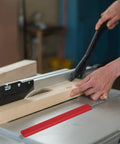 Pro Grade Aluminum T Track 11.8 Inch For T Slot Miter Sliders on a woodworking table saw with wooden board, silver color visible in use