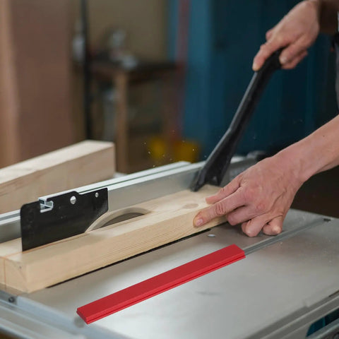 Pro Grade Aluminum T Track 11.8 Inch For T Slot Miter Sliders on a woodworking table saw with wooden board, silver color visible in use
