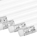 Close-up of the erasers on 10 Pack White Carpenter Pencils With Eraser Round Graphite Lead Marking Pencils For Construction Woodworking School And Office Use