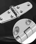 Marine Grade Stainless Steel Boat Hatch Hinge Set Heavy Duty Tough As Nails Four Inch By 1.5 Inch with close-up detail