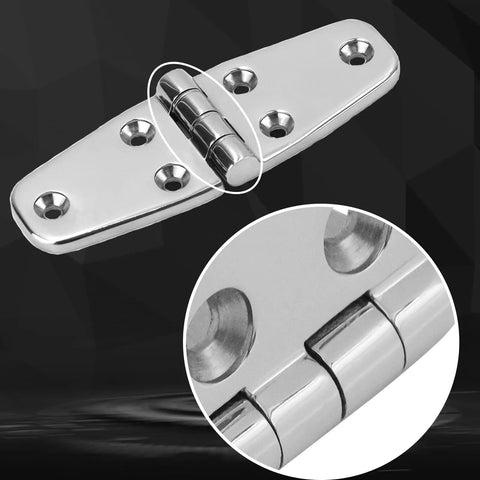 Marine Grade Stainless Steel Boat Hatch Hinge Set Heavy Duty Tough As Nails Four Inch By 1.5 Inch with close-up detail