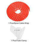 Flexible Red Tube Wrap Cable Kit Management Sleeve 5M Long 28mm PE Durable Cable Organizer spiral wrap and clamp