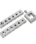 Achieve precise bolt drilling and secure safety wire installations with this carbon steel drill jig set shown in disassembled view.