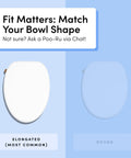 Smooth Non Electric Bidet Toilet Seat Elongated Design comparison with round shape on blue background, showing fitting options.
