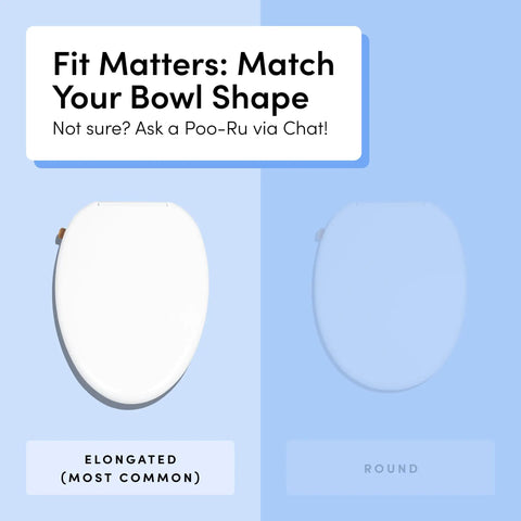 Smooth Non Electric Bidet Toilet Seat Elongated Design comparison with round shape on blue background, showing fitting options.