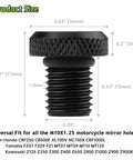 3 Pack Universal Motorcycle Mirror Hole Plugs M10 Thread Tough As Nails Aluminum Handlebar End Caps For Custom Biker Rides And Dope Custom Looks In Matte Black size dimensions with M10x1.25 threading.
