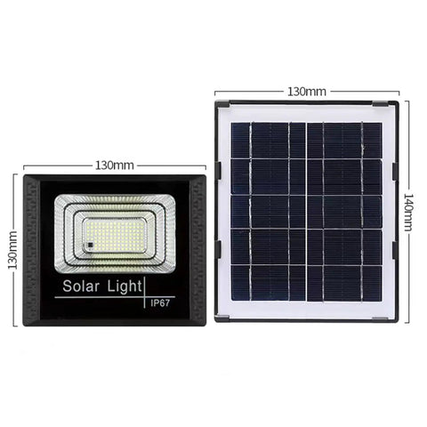 JUDYSSY Led Flood Light Outdoor with Remote Control, 130mm solar light and 140mm solar panel, suitable for yards and warehouses.