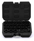 34 Piece Impact Bolt Extractor Kit For Stripped Bolts And Nuts Remover Socket Set in open case, Chrome Molybdenum