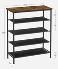 Solid Multi Tier Shoe Rack Storage Organizer Holds Twelve To Sixteen Pairs With Reinforced Steel Frame And Durable Fabric Shelves, featuring rustic brown top.