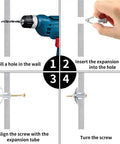 Heavy Duty Butterfly Drywall Anchors Kit With Self Drilling Screws Knockout Hollow Wall Fasteners For No Sweat Setup Using Ribbed Nylon Tubes On Interior Plasterboard Panels installation steps with drill and anchor.