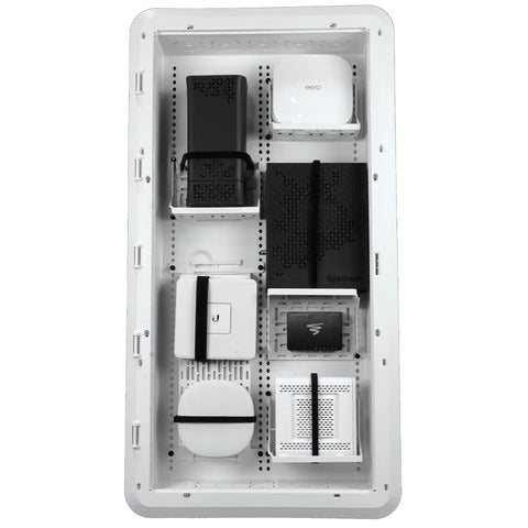 Heavy Duty Shelf Mounting Bracket For Routers Modems And Tall ISP Gear White Easy Tool Free Install inside enclosure