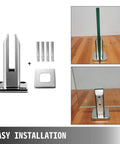 4 Pack Glass Railing Clamps For 8 To 12 Mm Glass Thickness 304 Stainless Steel Spigots shown with easy installation on wooden surface.