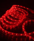 Red Outdoor Rope Lights 100 Feet With 1116 LEDs, Waterproof 360 Degree Omnidirectional Illumination, coiled, glowing in the dark.