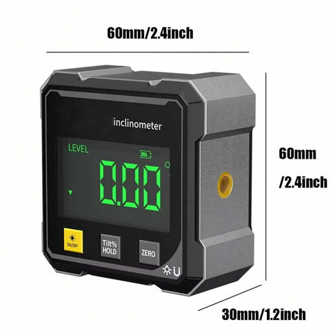 Ultra Precise Digital Angle Finder With Laser And Four Side Magnetic Base, LED Readout Inclinometer For Woodworking, Table Saw Miter Protractor, Level Box, Absolute And Relative Angle Measurements, 60mm