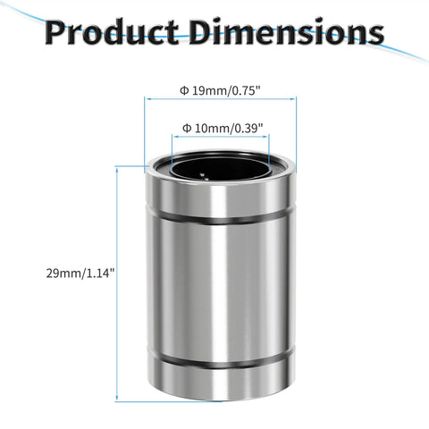 Four Pack LM10UU Linear Ball Bearings 10x19x29mm For Smooth Glide On 10 mm Shafts High Precision Linear Guides For CNC Machines 3D Printers Robotics DIY Projects silver steel bearing, 10mm ID, 19mm OD, 29mm length