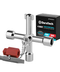 Four Way Sillcock Key With Bit Multi Functional Water Key Cross Key 1 Pack for Valve Faucet and Spigots, shown with fittings.