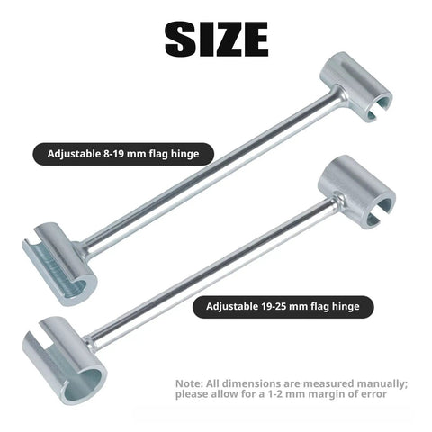 Image showing two Heavy Duty Steel Double Ended Door Hinge Repair Wrench For Quick And DIY Gap Fixes In Homes And Biz, 2 Pack with size options.
