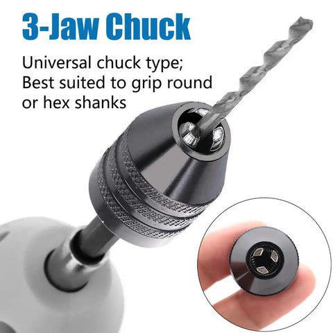 Keyless Mini Drill Chuck Adapter For Cordless Screwdrivers And Impact Drivers Quick Change Converter With One Quarter Inch Hex Shank 0.3 To 6.5 Millimeters Capacity 3 Jaw Micro Chuck For Jewelry Fine Detail Drilling And DIY Projects