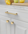 Champagne Bronze Cabinet Knobs And Round Single Hole Pulls, 10 Pack For Bathroom Cabinets installed on white cabinet, ZH0075