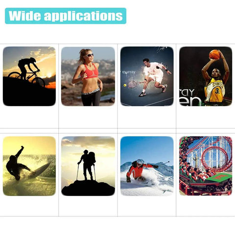 Collage showing wide applications of Anti Slip Eyeglass Ear Grips Set With Soft Silicone Retainers for various sports activities
