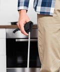 Heavy Duty 4 Piece Air Blow Gun Kit With Angled Aluminum Nozzles And Slick Pistol Grip, held by a person in plaid shirt.