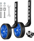 Bicycle Training Wheel Kit With Heavy Duty Support Bracket And Adjustable Wheel Design, blue wheels, brackets, wrench, and bell