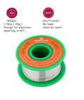Lead Free Solder Wire With Rosin Core Flux 0.6mm 50g Fine Solder For Electronics DIYers And Repairs Sn99 Ag0.3 Cu0.7 Flowing No Lead Tin Alloy Solder For Smooth Joints And Easy Soldering displayed on green reel with eco-friendly details