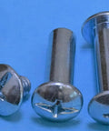 Tough As Nails 25 Piece Assorted Barrel Nut And Post Kit With 10 24 Thread Zinc Plated Steel Binding Posts and 5 16 Truss Screws for Rugged DIY Builds No Sweat Setup - three zinc plated steel binding posts.