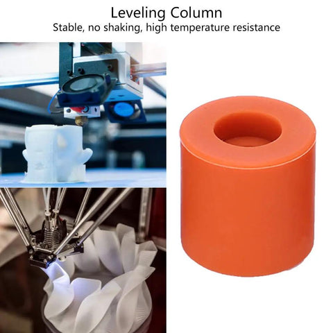 12 Piece Heat Bed Silicone Leveling Columns For 3D Printer Hot Bed Mounts, orange 16mm buffer next to 3D printer close-ups