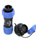 SP13 2 Pin Circular Aviation Cable Plug Connector Waterproof IP68 Chassis Panel Mount For Industrial Devices Power And Signal 13A Rating Easy One Quarter Bayonet Quick Coupling Durable Heavy Duty Marine Grade Build 2-pin panel mount connector with blue caps