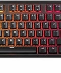 Heavy Hitter Tenkeyless Mechanical Gaming Keyboard Featuring Factory Lubed Hall Effect Switches And Instant Rapid Trigger For Butter Smooth Gameplay, Full Spectrum RGB Lighting, Qwerty Layout, Certified Renewed Rig Essential, top view with vibrant RGB lighting.