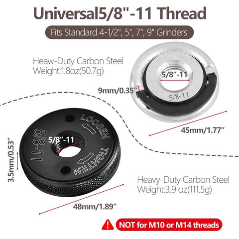 Two-Pack 5/8-11 Angle Grinder Flange Nuts Set With Tool Free Quick Release Locking Kit for universal grinders