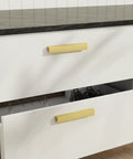 10 Pack Gold Cabinet Handles And Finger Pulls, 7 9/16 Inch Edge Pulls For Cabinets, shown on white kitchen drawers