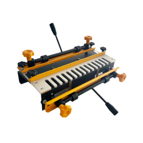 Precision Dovetail Router Jig Built Tough Aluminum Template For Smooth Sailing In Drawer And Cabinet Joinery Professional Woodworker Alignment Tool Accommodates Up To Twelve Inches with clamps and track.