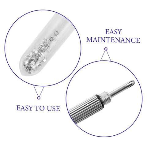 Close-up of screws in tube and small screwdriver for Glasses Repair Kit Full Set With Screws Nose Pads Eyeglass Screwdriver And Ear Grips.