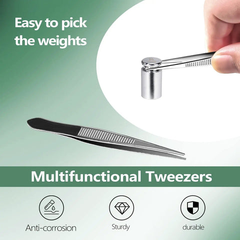 7 Piece Calibration Weight Set For Small Scales High Precision Chrome Plated Steel Weights Including 1g, 2g x2, 5g, 10g, 20g x2 For Accurate Readings And Easy Calibration with tweezers