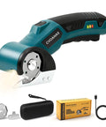 Cordless Electric Scissors With Slick Design And Heavy Duty Motor For Zero Sweat Cardboard Cutting, viewed with accessories.