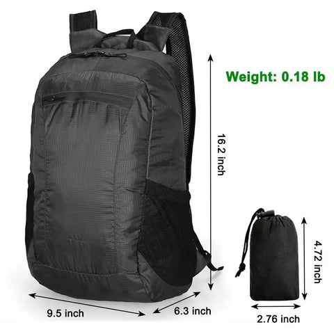 Go To Foldable Daypack For Hiking And Travel Ultra Lightweight Waterproof Small Backpack dimensions and packed view