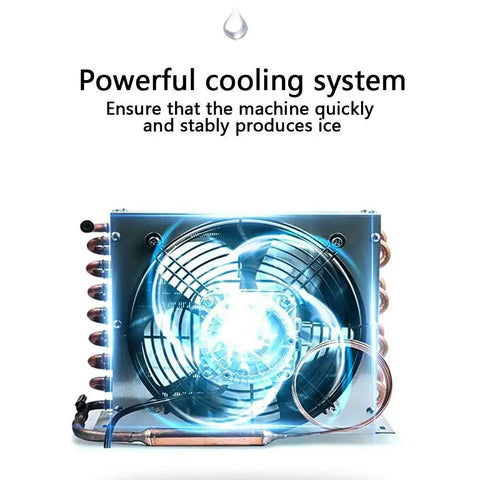 Hella Quick Countertop Ice Maker Machine With Dope Stainless Steel Build And 220V Power cooling system for producing ice quickly.