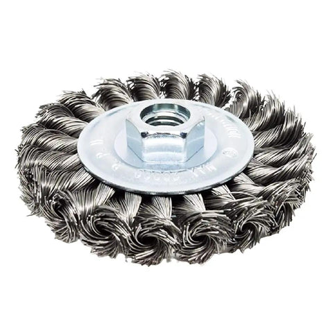 4 Inch Twist Knot Wire Wheel for Angle Grinder With 5/8-11 Thread, Pro Grade Deburring and Grinding Attachment for Metal, Concrete and Masonry