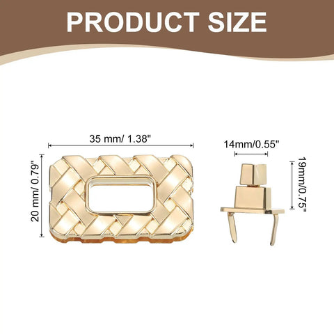 Hella Solid Gold Twist Turn Lock Clasps For Handbags And Purses Heavy Duty Aluminum Alloy rectangle clasps showing dimensions of 35x20mm.
